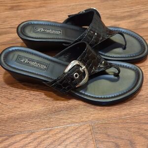 Brighton Black Croc-Embossed Wedge Sandals